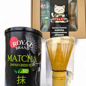 Zestaw Do Herbaty Matcha Japoński Bio 100 g z Miotełką Chasen Bambusową Kot